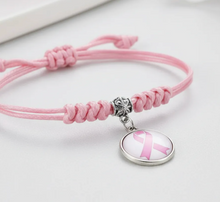 Cargar imagen en el visor de la galería, Pulsera Lazo rosa lucha contra el cancer de mama ajustable