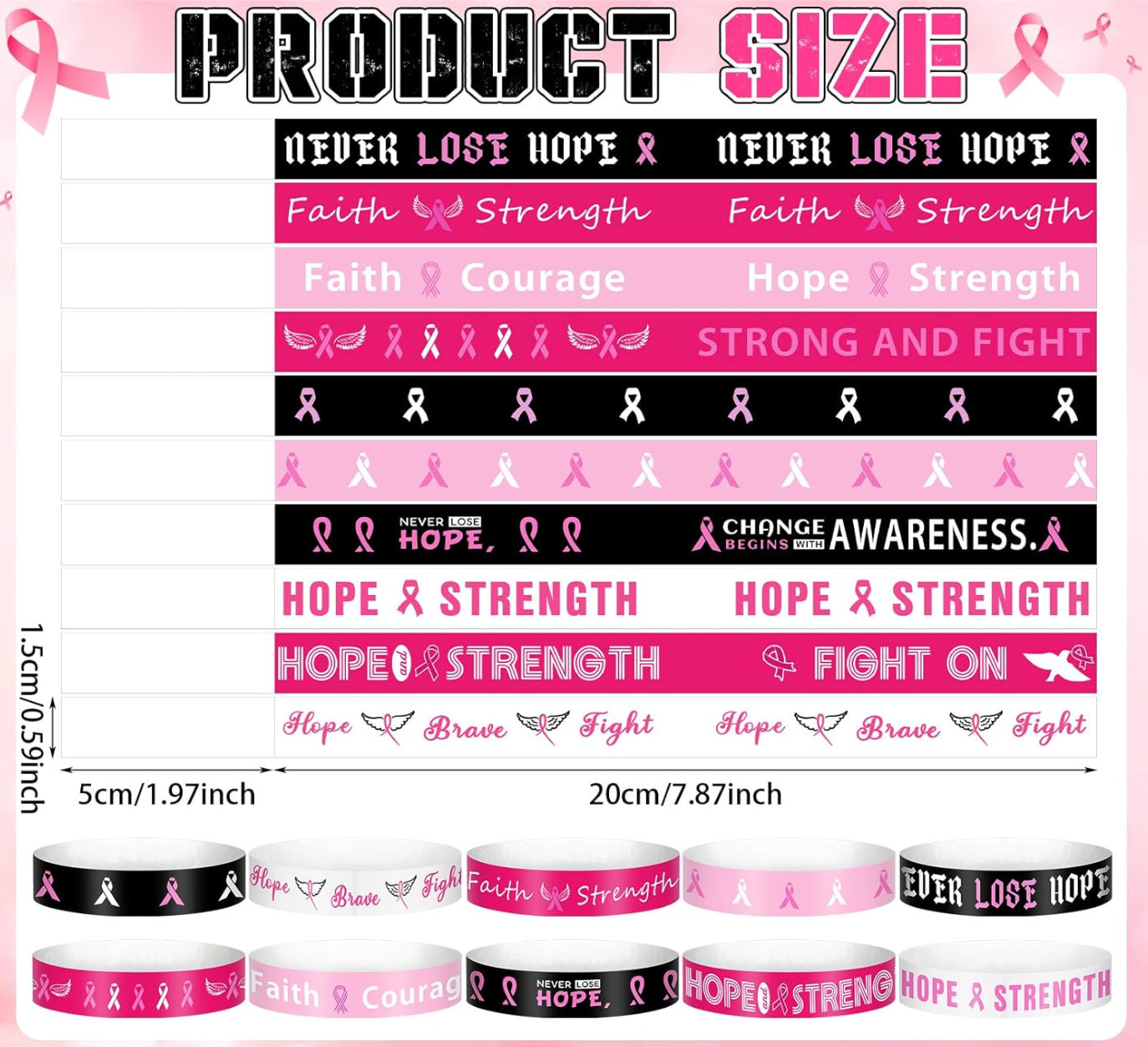 Pulsera Lazo rosa lucha contra el cancer de mama de papel