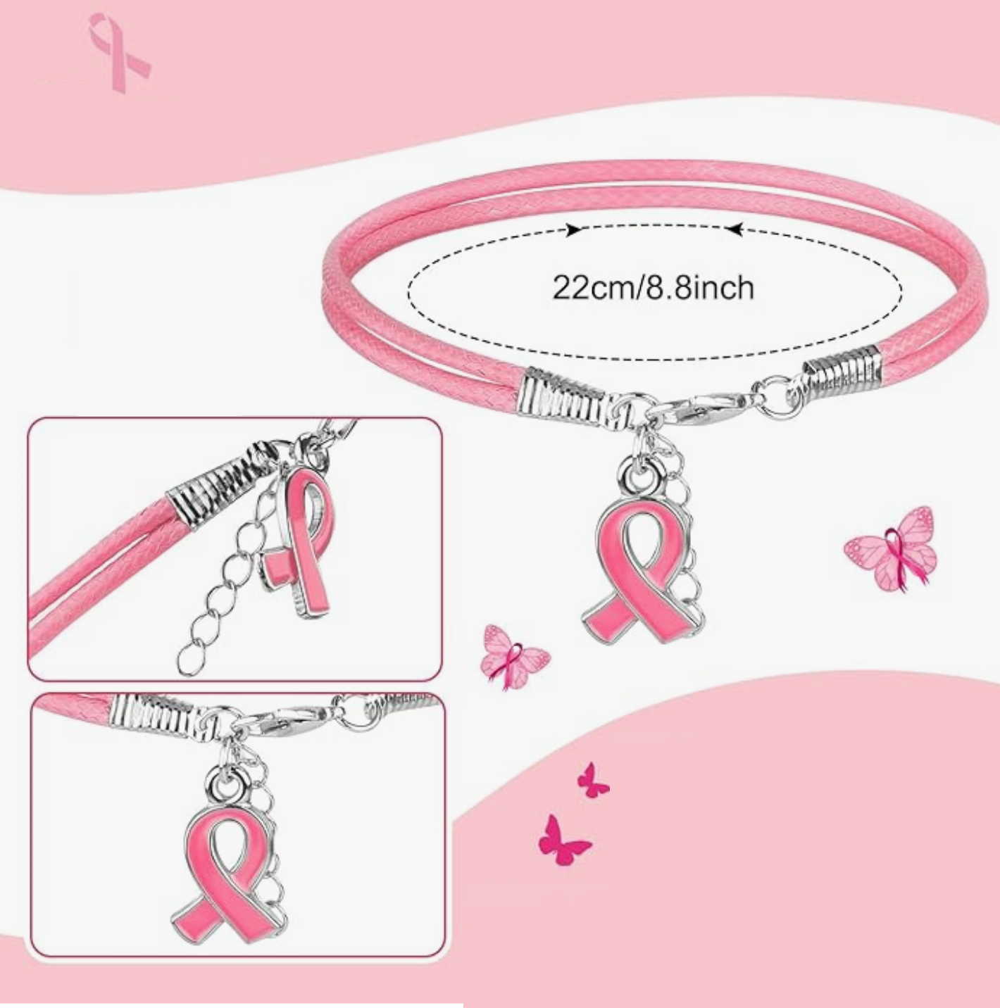 Pulsera Lazo rosa lucha contra el cancer de mama