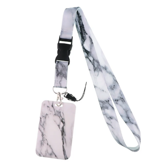 Lanyard y Porta credencial Marmol Blanco