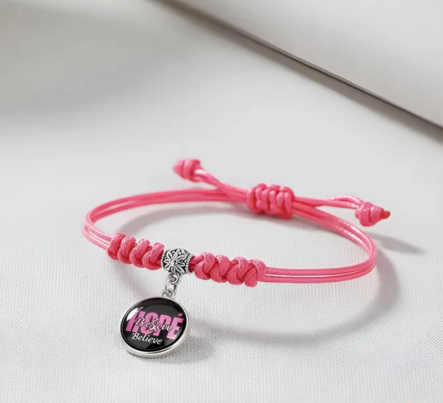 Pulsera Lazo rosa lucha contra el cancer de mama ajustable