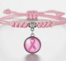 Cargar imagen en el visor de la galería, Pulsera Lazo rosa lucha contra el cancer de mama ajustable
