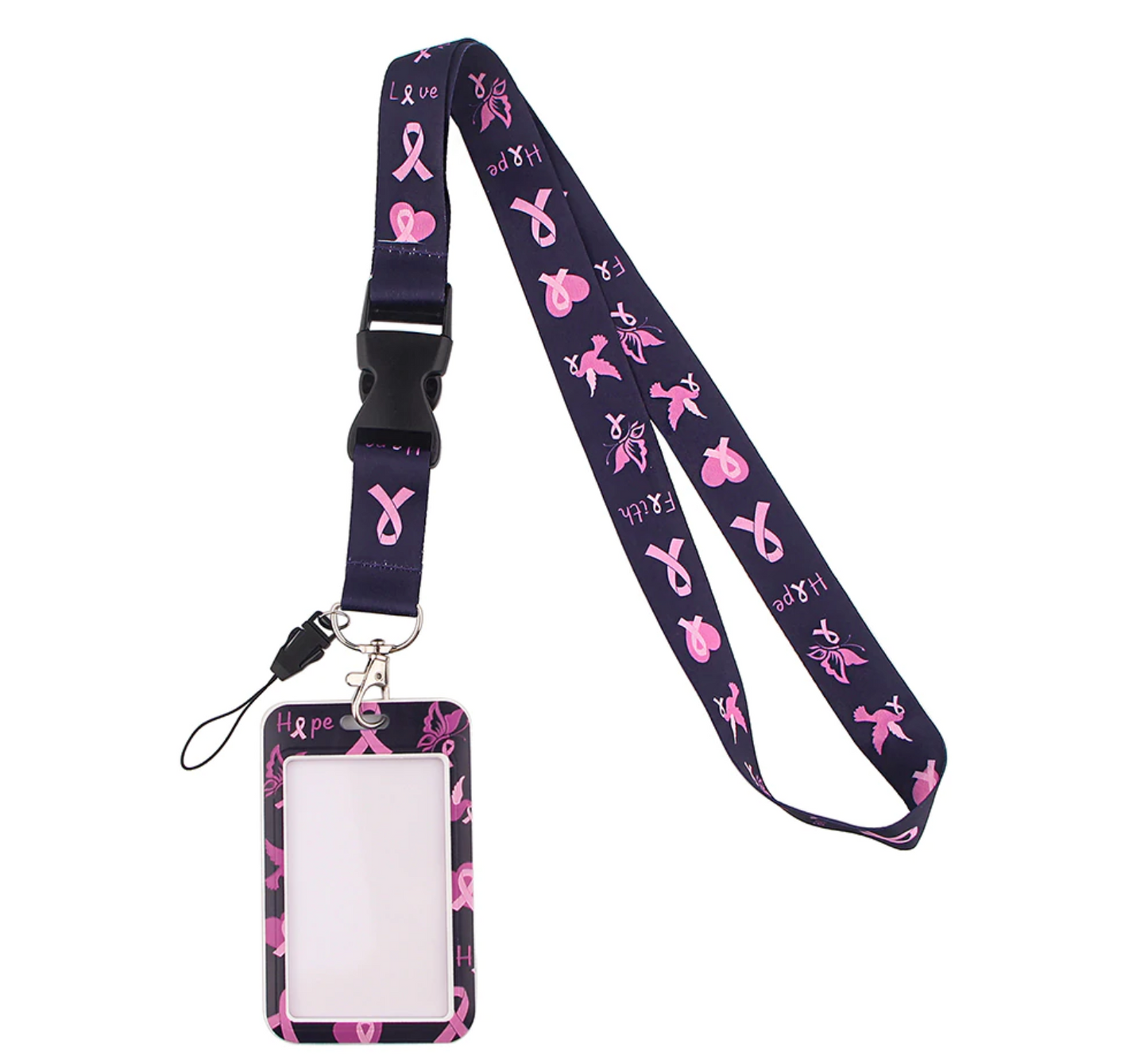 Lanyard y Porta credencial lazo rosa lucha contra el cancer - Yukawaii