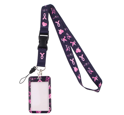 Lanyard y Porta credencial lazo rosa lucha contra el cancer - Yukawaii