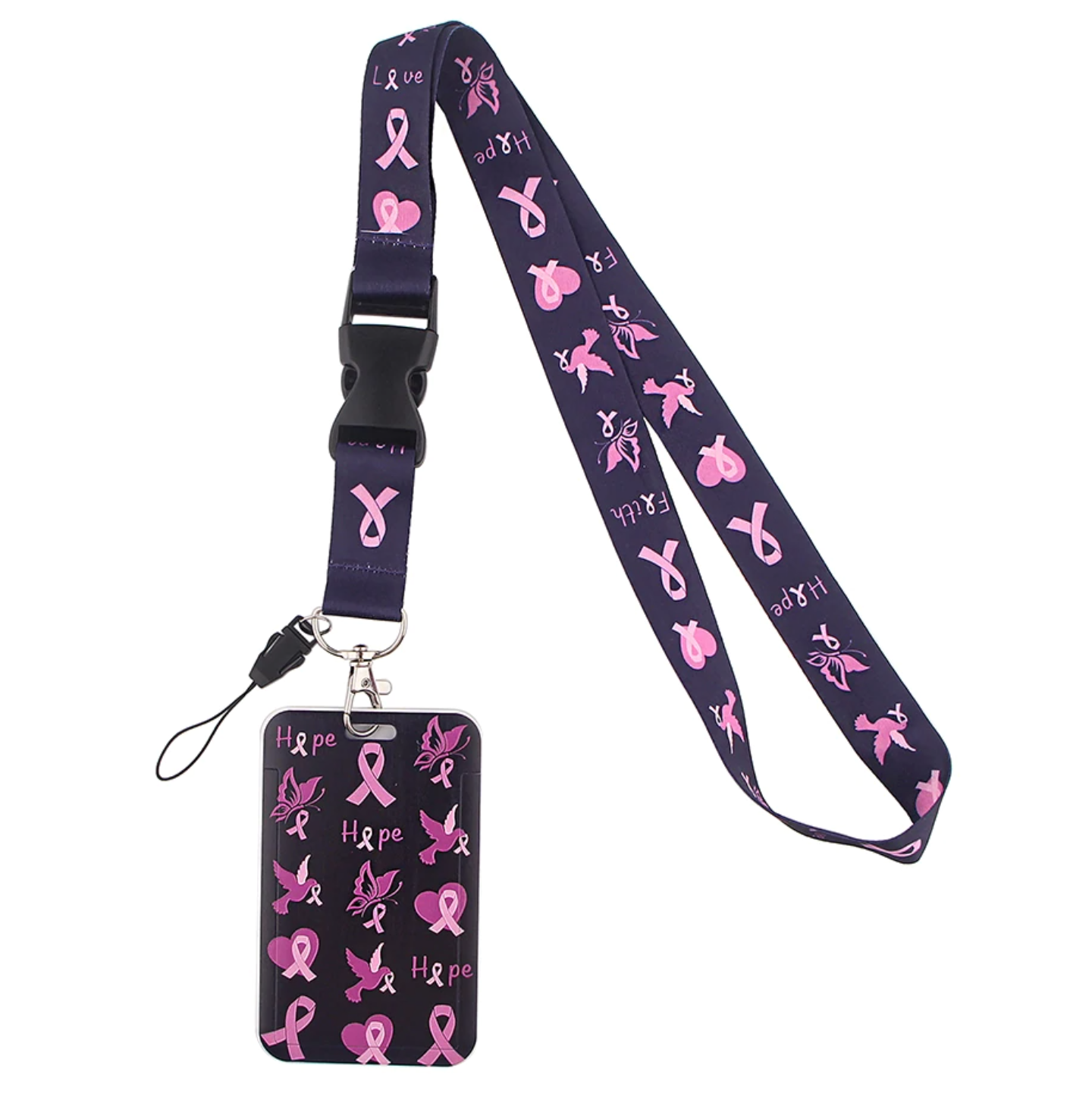 Lanyard y Porta credencial lazo rosa lucha contra el cancer - Yukawaii