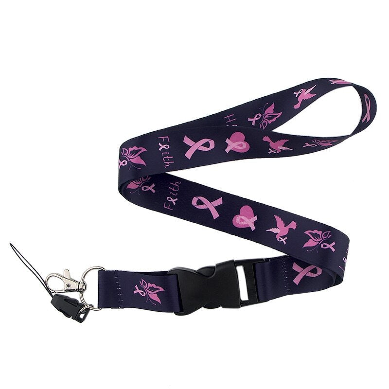 Lanyard y Porta credencial lazo rosa lucha contra el cancer - Yukawaii