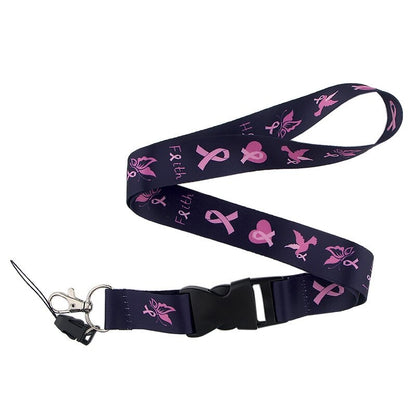 Lanyard y Porta credencial lazo rosa lucha contra el cancer - Yukawaii